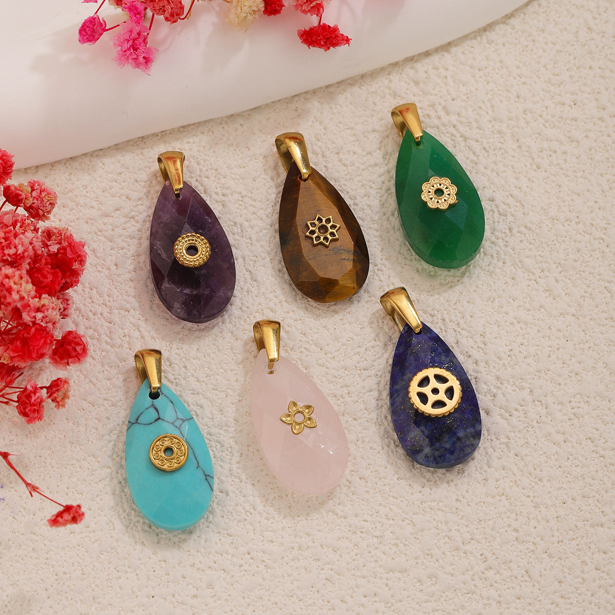 Natural Gemstone Teardrop Charms