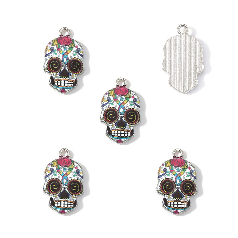 Colorful Enamel Skull Charms – Printed Alloy Skull Pendants for DIY Bracelets, Necklaces, Earrings & Jewelry Making