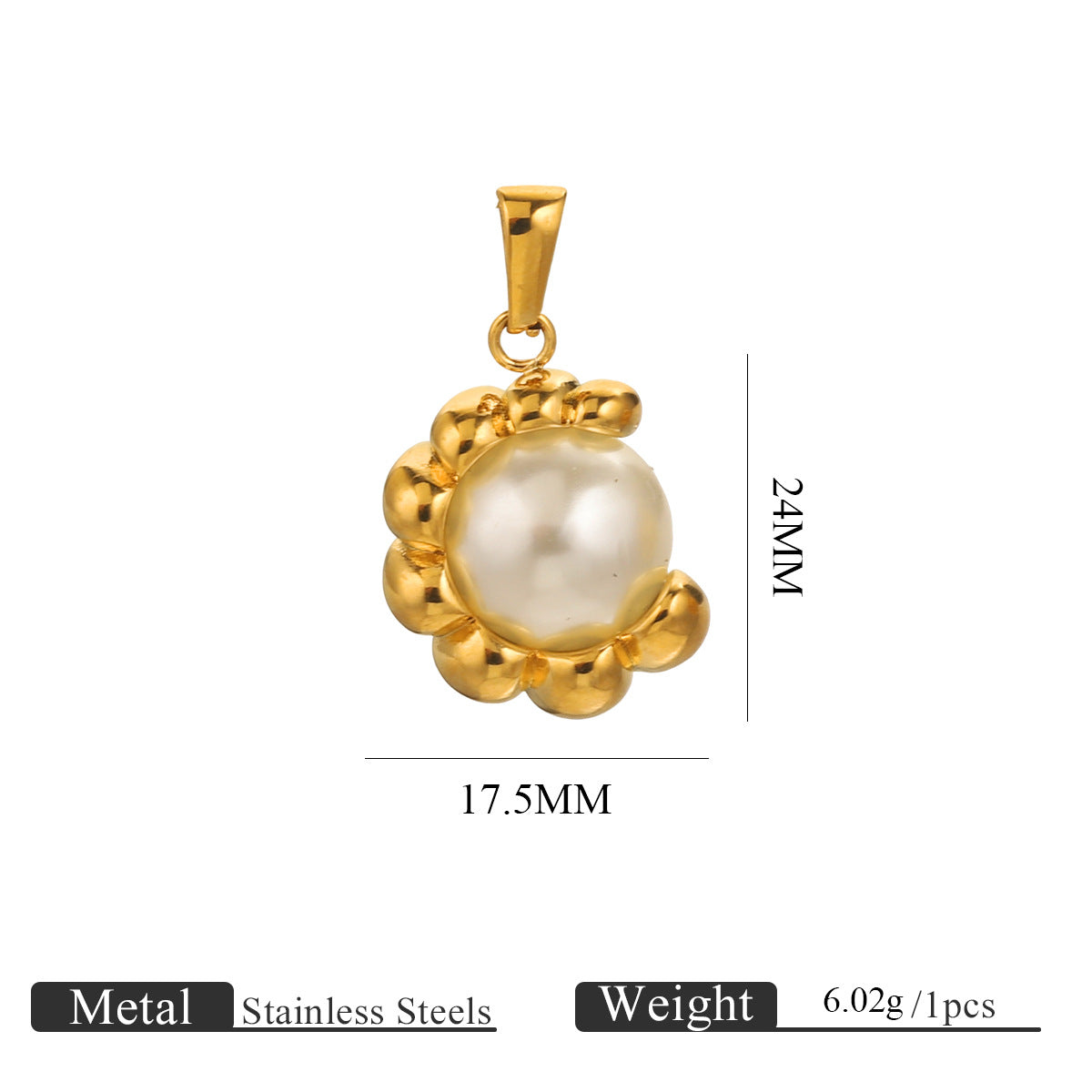 Gold-Plated Stainless Steel C-Shaped Faux Pearl Pendant
