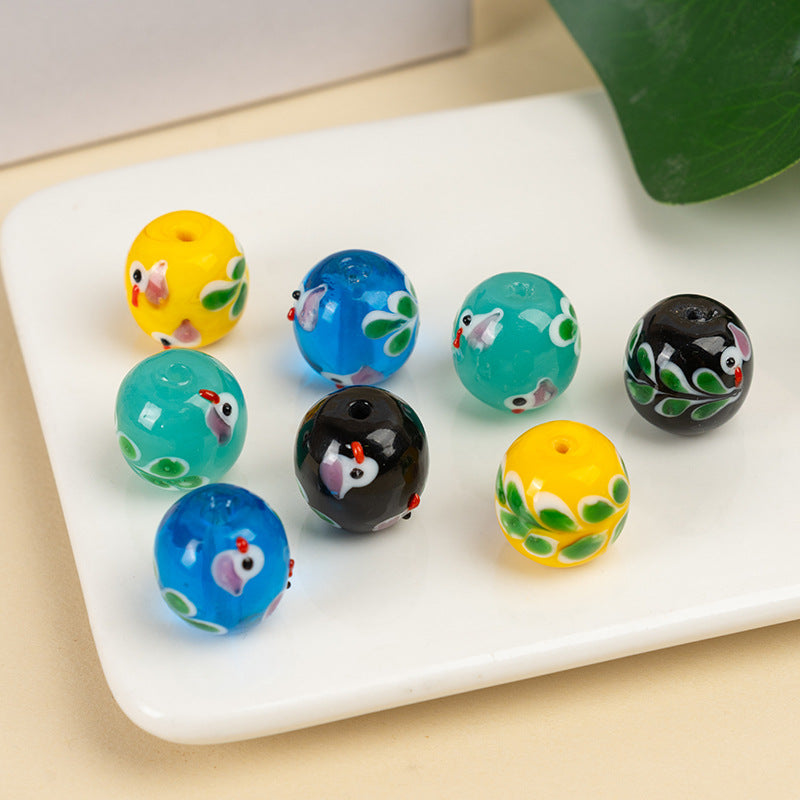 Cloisonné-Style Flower & Bird Beads