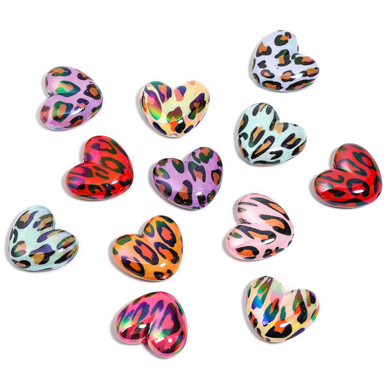 Leopard Print Acrylic Heart Beads