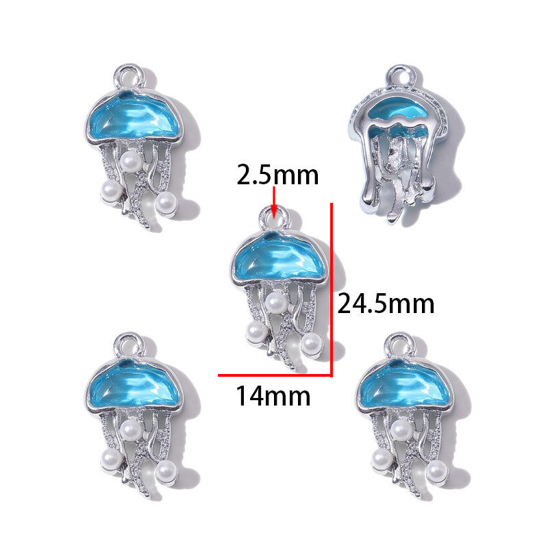 Blue Glass Inlay Jellyfish Charms – Ocean-Inspired Alloy Jellyfish Pendants for DIY Bracelets, Necklaces & Jewelry Making