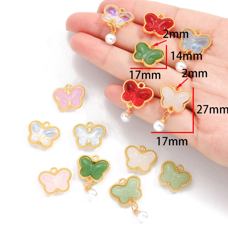 Pearl & Glass Butterfly Alloy Charms – Elegant Butterfly Pendants for DIY Bracelets, Earrings, Necklaces & Jewelry Making