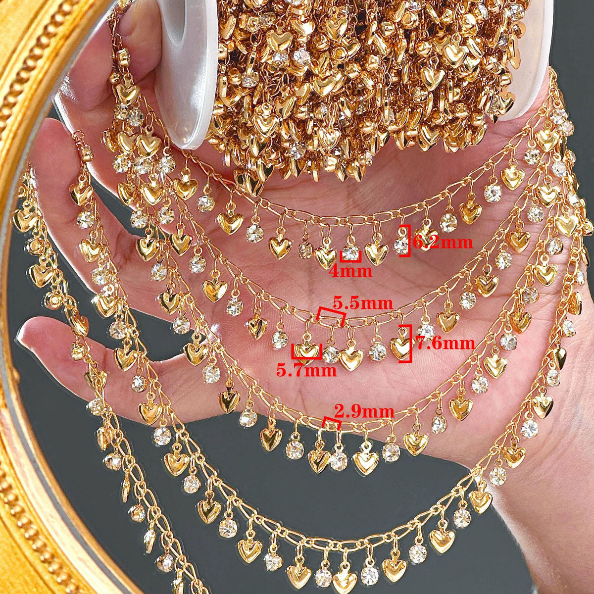 Heart Rhinestone Decorative Chain – 10 Meters