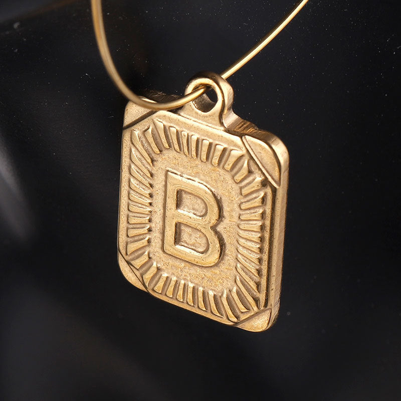 Stainless Steel Rectangular A–Z Letter Pendants 5pcs