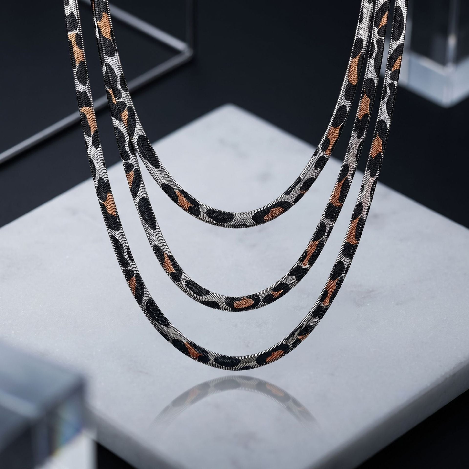 Leopard Print Stainless Steel Herringbone Bracelet or Necklace
