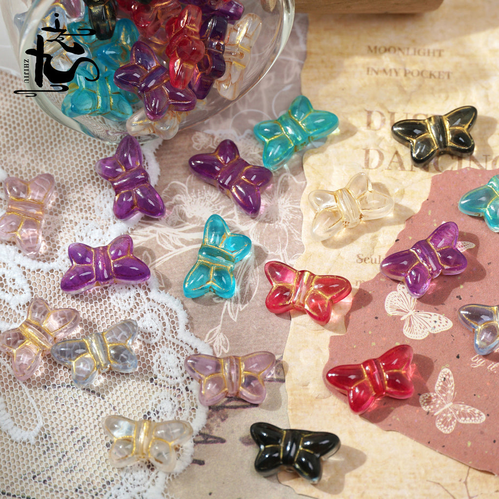 Assorted multicolor 10x18mm vintage Czech-style glass butterfly beads