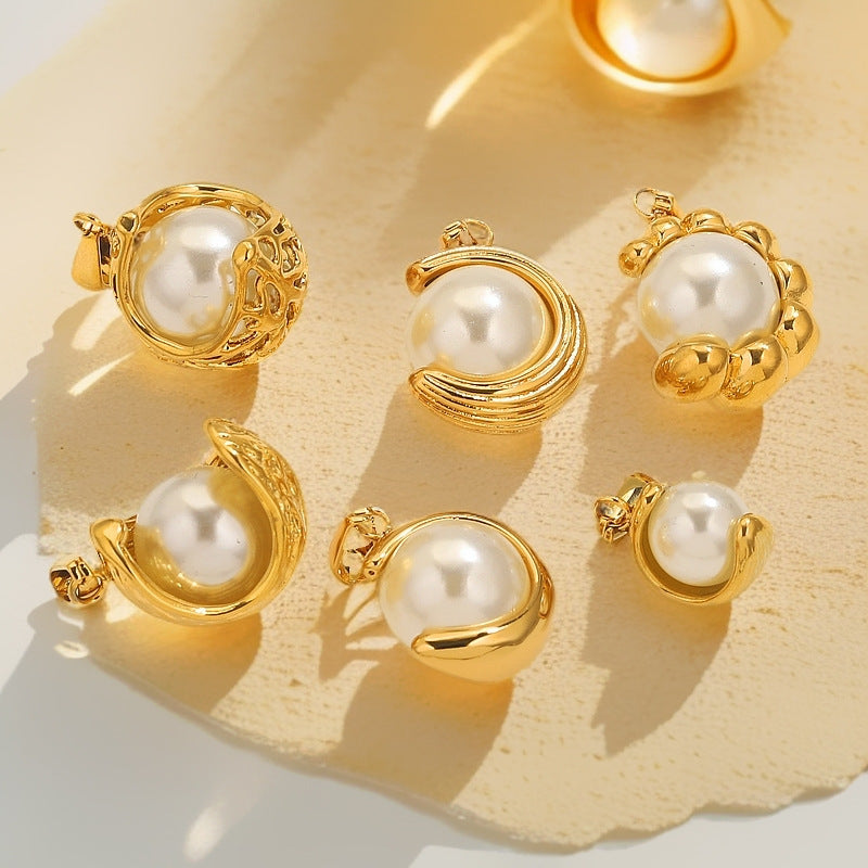 Gold-Plated Stainless Steel C-Shaped Faux Pearl Pendant