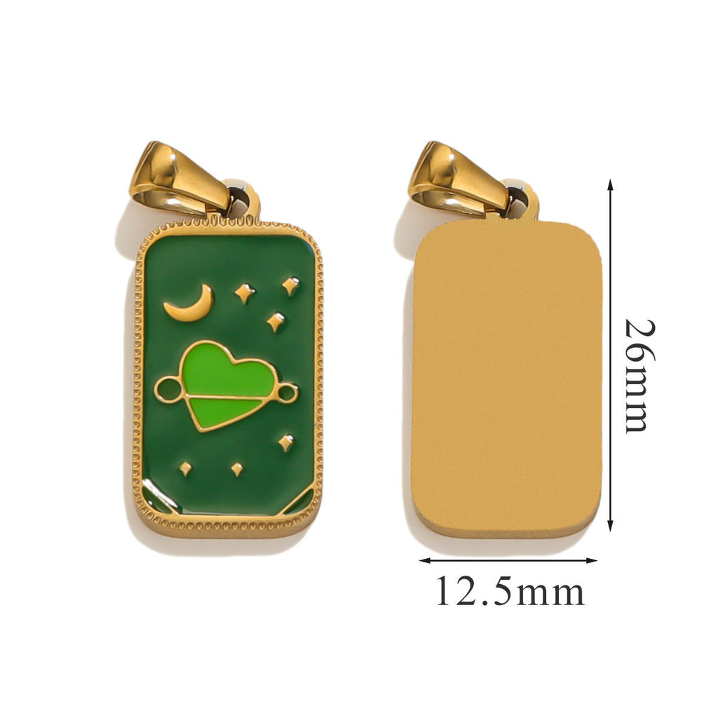 Stainless Steel Enamel Tarot Card Pendant Charms 5pcs