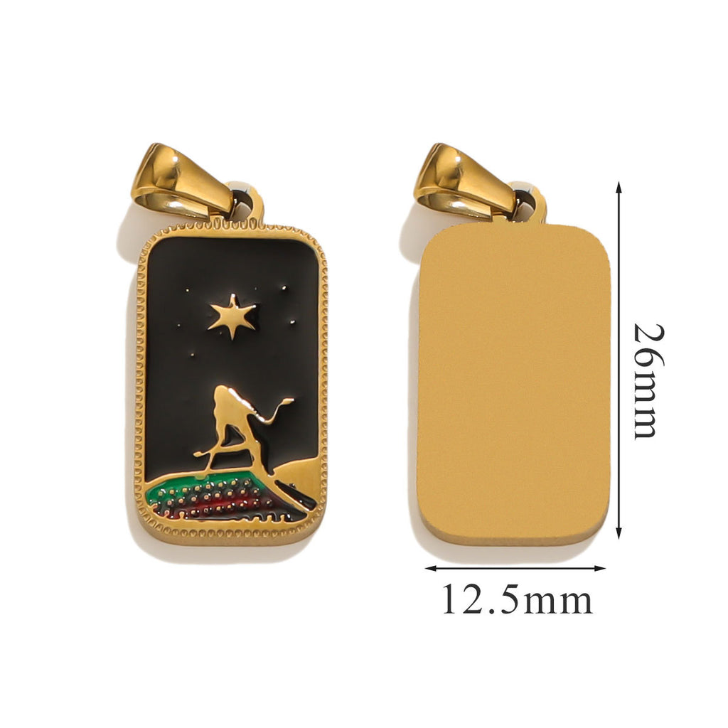 Stainless Steel Enamel Tarot Card Pendant Charms 5pcs