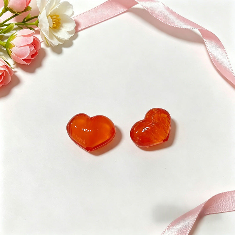Cute Peach Heart Lampwork Glass Beads