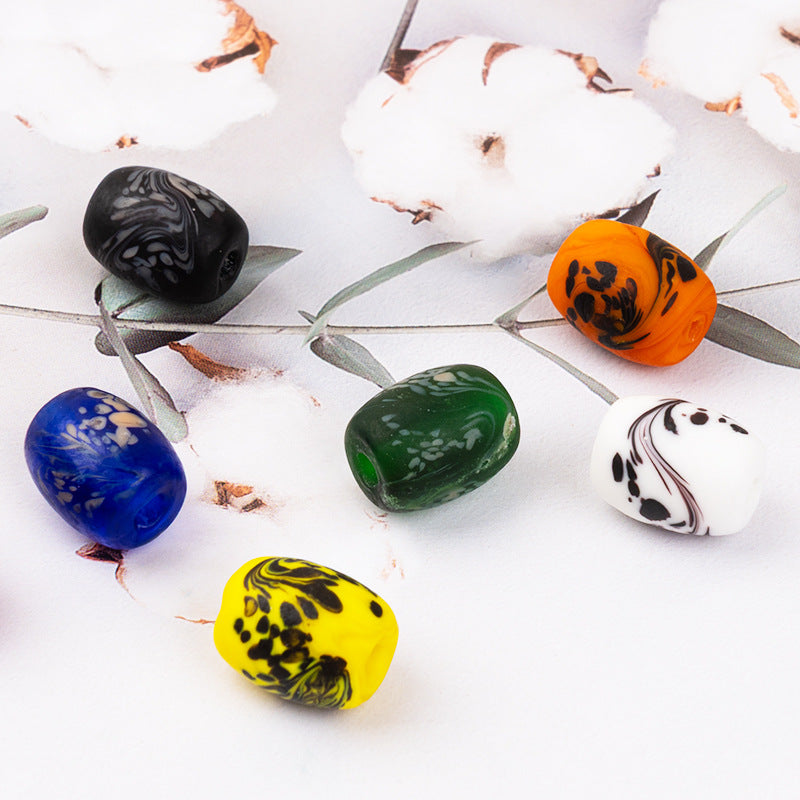 Hand-Painted Phoenix Tail Glazed Barrel Beads