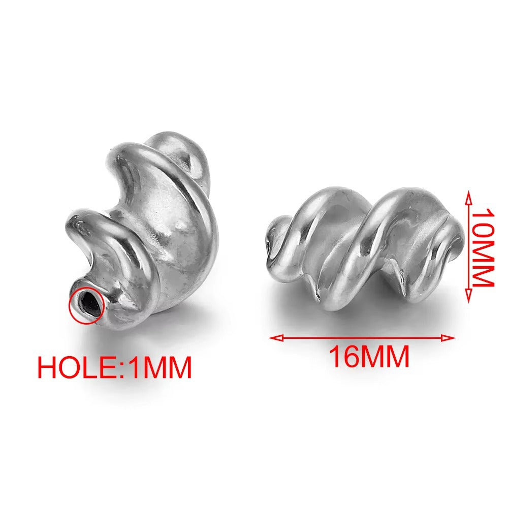 Silver twisted spiral spacer beads with size labels, 10mm by 16mm