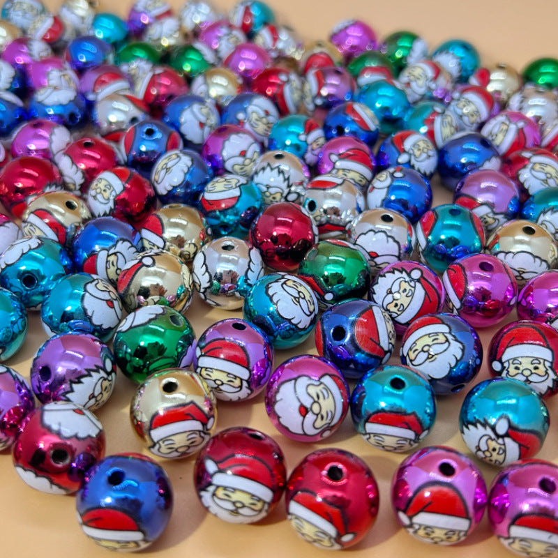 Colorful metallic Santa Claus printed acrylic round beads piled together