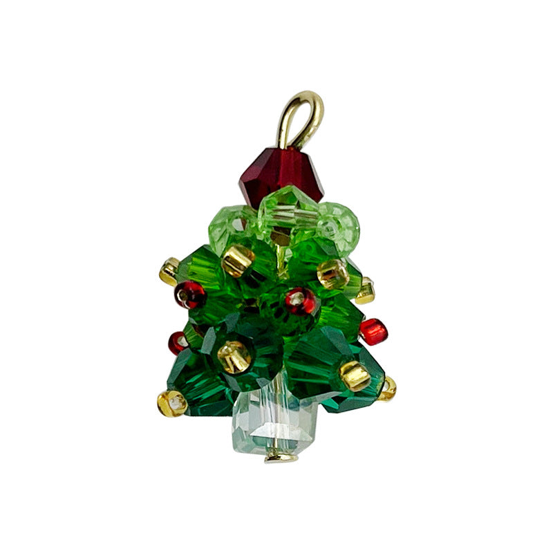 Christmas tree-shaped crystal pendant with faceted green crystals and red crystal ornaments