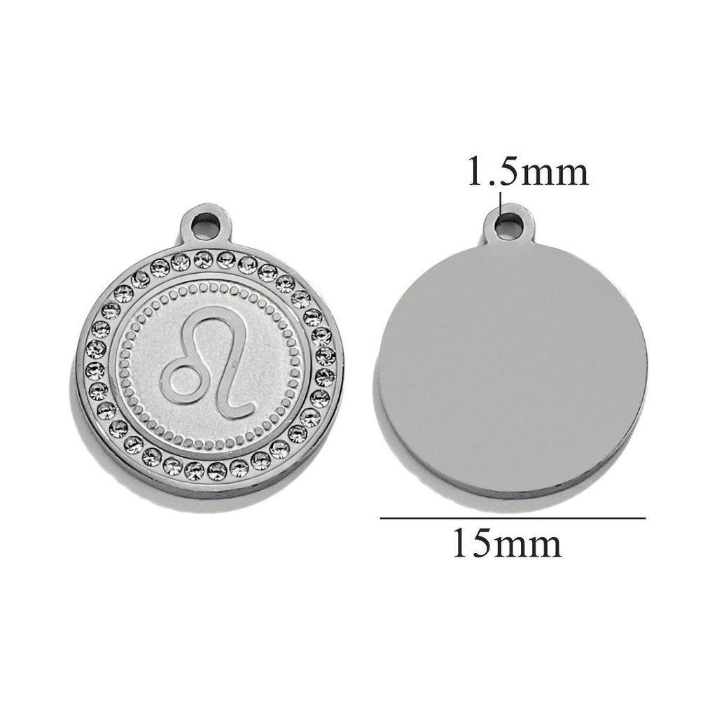 18K Gold-Plated Round Zodiac Constellation Pendant Charms – 12 Signs