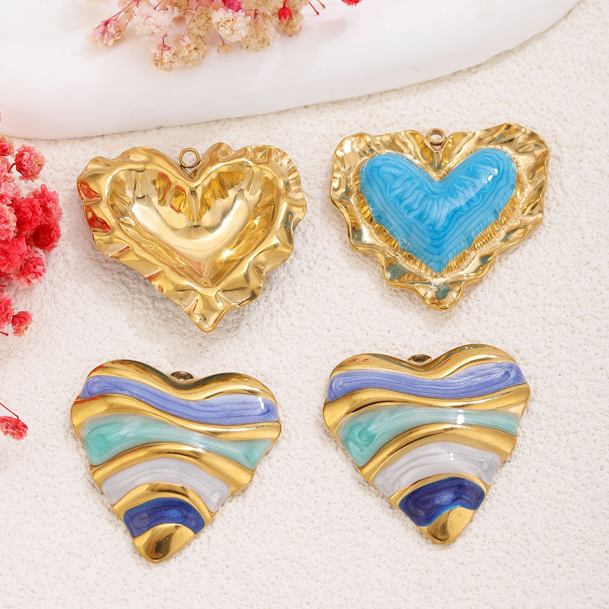 Retro Enamel Heart Stainless Steel Pendant Charms