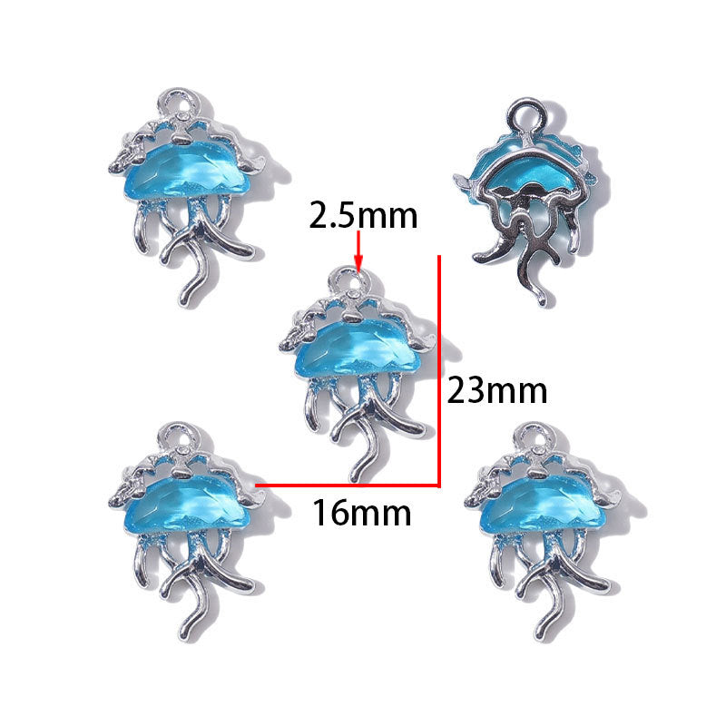Blue Glass Inlay Jellyfish Charms – Ocean-Inspired Alloy Jellyfish Pendants for DIY Bracelets, Necklaces & Jewelry Making