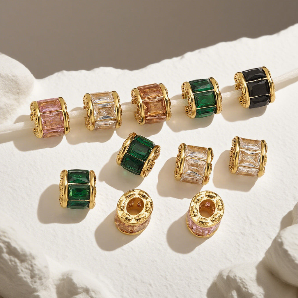18K Gold-Plated Stainless Steel Crystal Barrel Spacer Beads 1pc