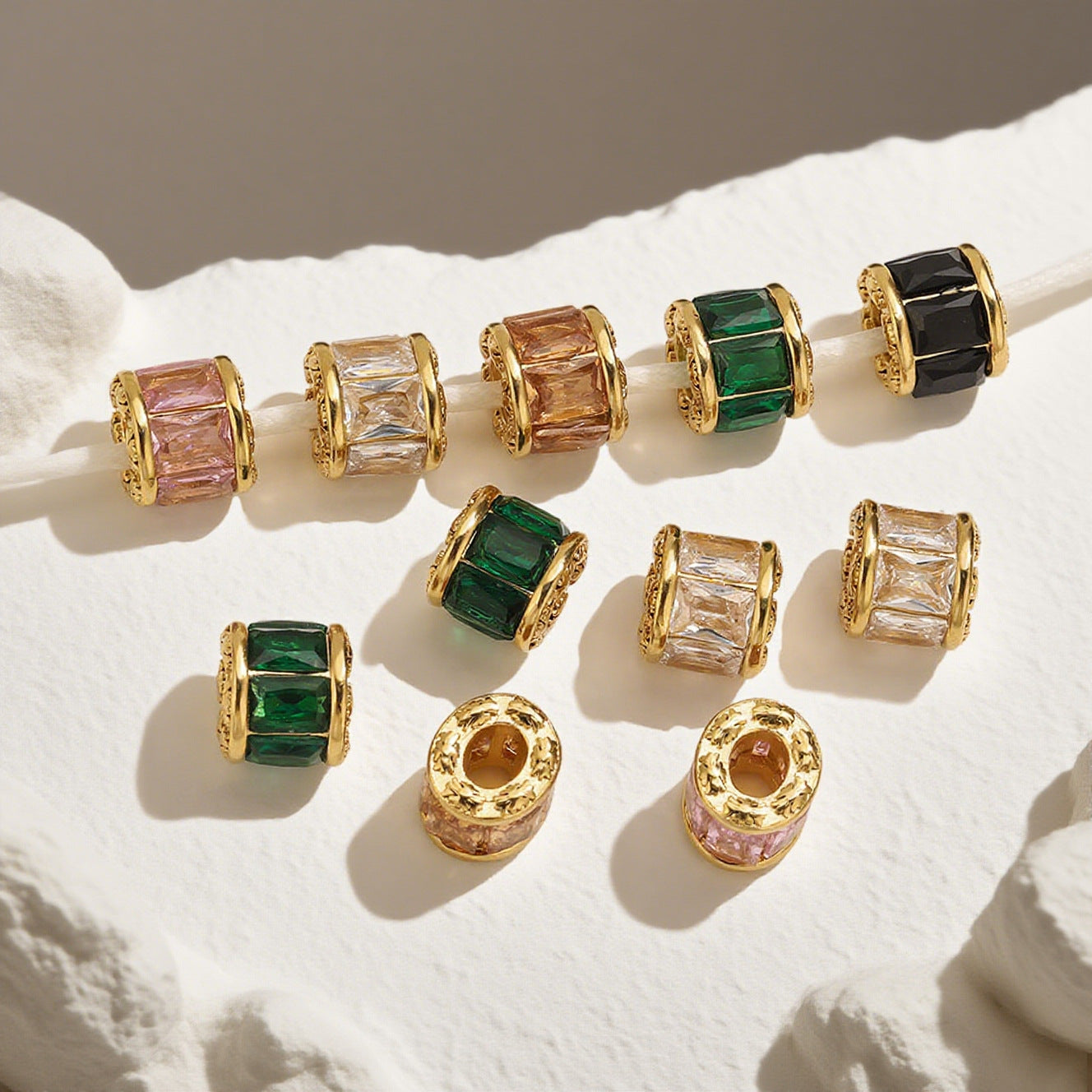 18K Gold-Plated Stainless Steel Crystal Barrel Spacer Beads 1pc