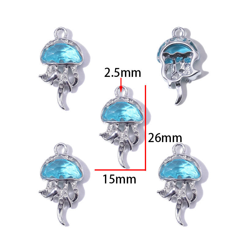Blue Glass Inlay Jellyfish Charms – Ocean-Inspired Alloy Jellyfish Pendants for DIY Bracelets, Necklaces & Jewelry Making