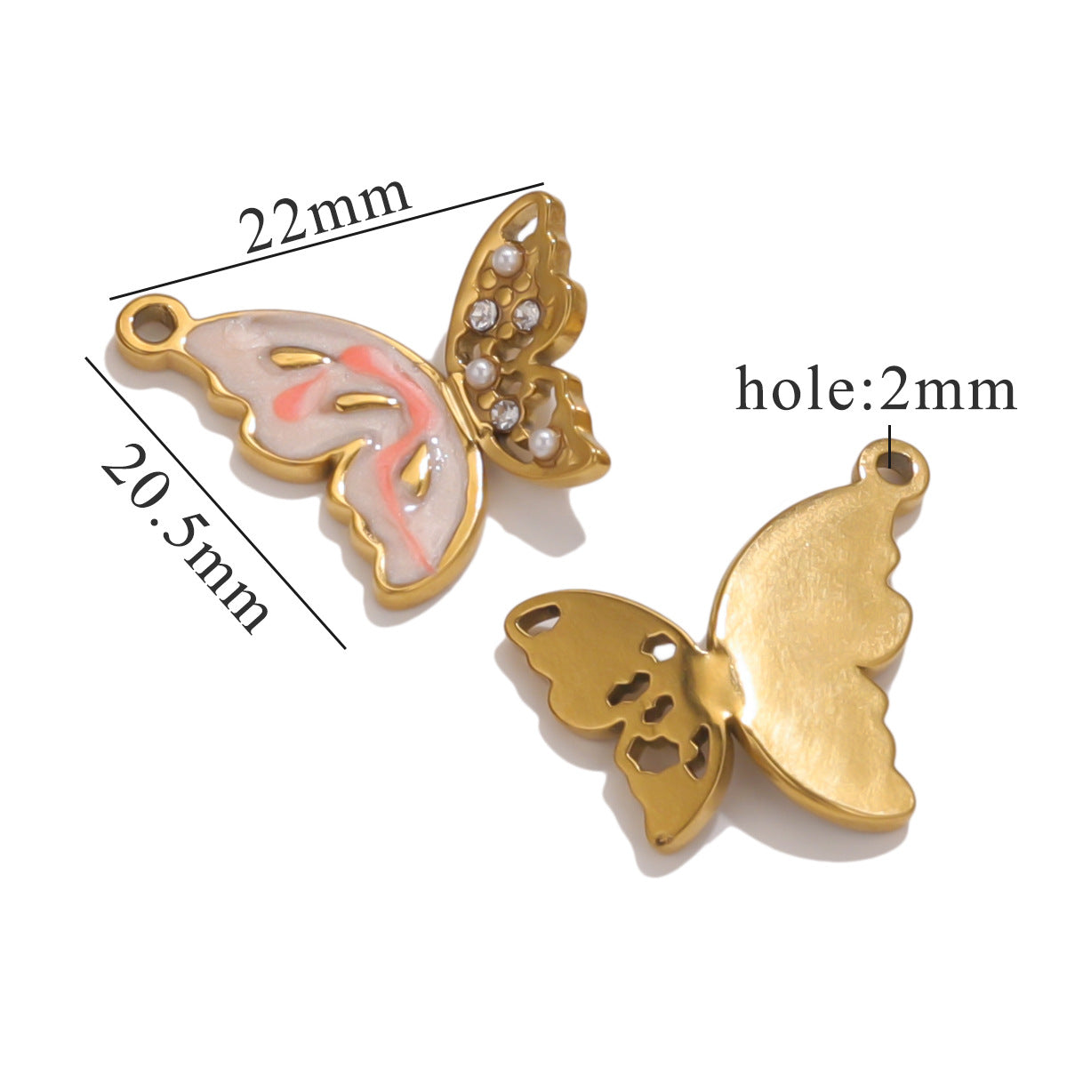 Vintage Patterned Stainless Steel Butterfly Pendant Charm 2pcs