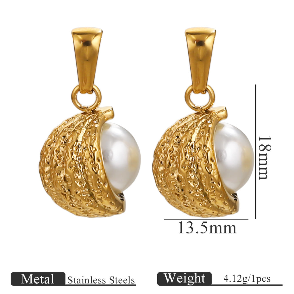 Gold-Plated Stainless Steel C-Shaped Faux Pearl Pendant