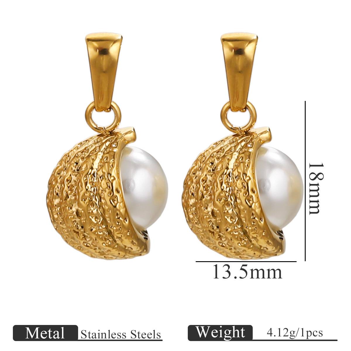 Gold-Plated Stainless Steel C-Shaped Faux Pearl Pendant