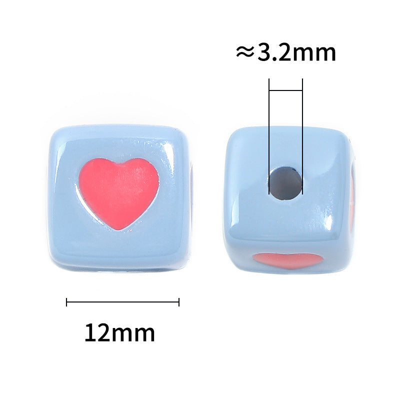 12mm Macaron Color Square Heart Beads – Pastel Love Beads for DIY Phone Charms, Keychains, Bracelets & Jewelry Making