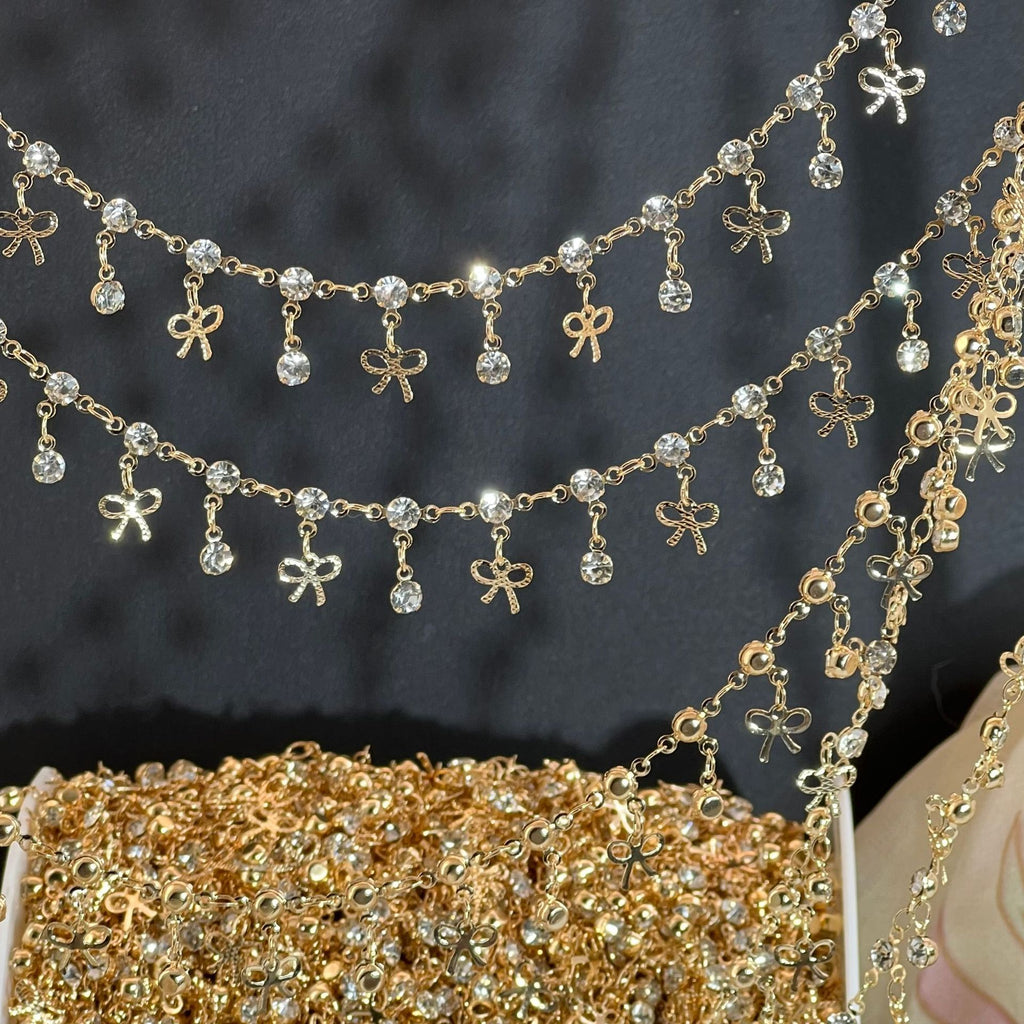 Fairy Bow Rhinestone Copper Decorative Chain – 10 Meters