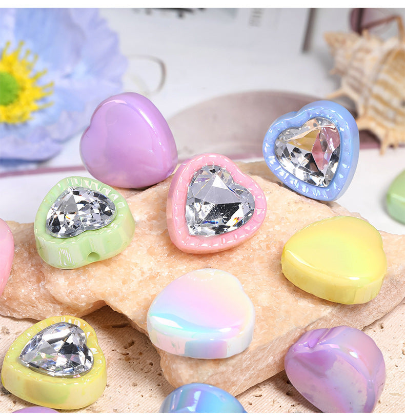 UV Electroplated Heart Beads – Shiny Rhinestone-Style Heart Beads with Vertical Holes for DIY Phone Charms, Beadable Pens & Jewelry Making