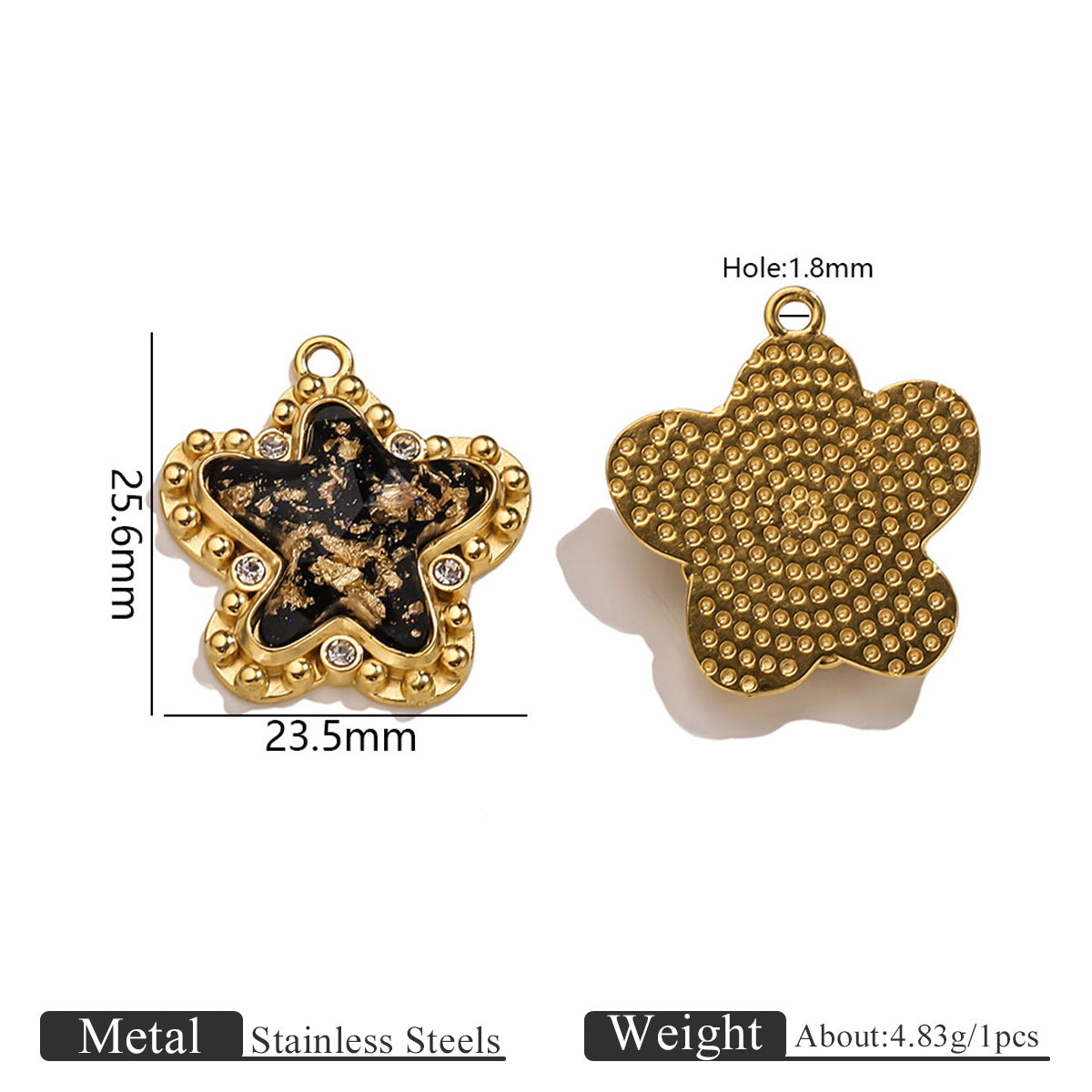 Vintage Black and Gold Foil Stainless Steel Pendant Charms – Butterfly, Star & Heart