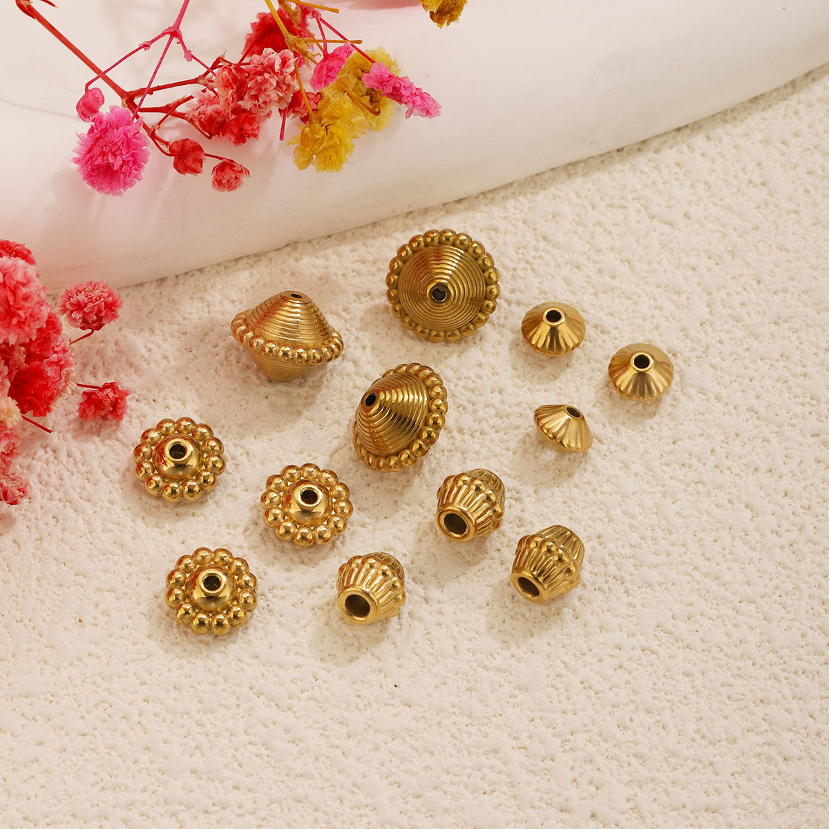 Ribbed Stainless Steel Spinning-Top Spacer Beads