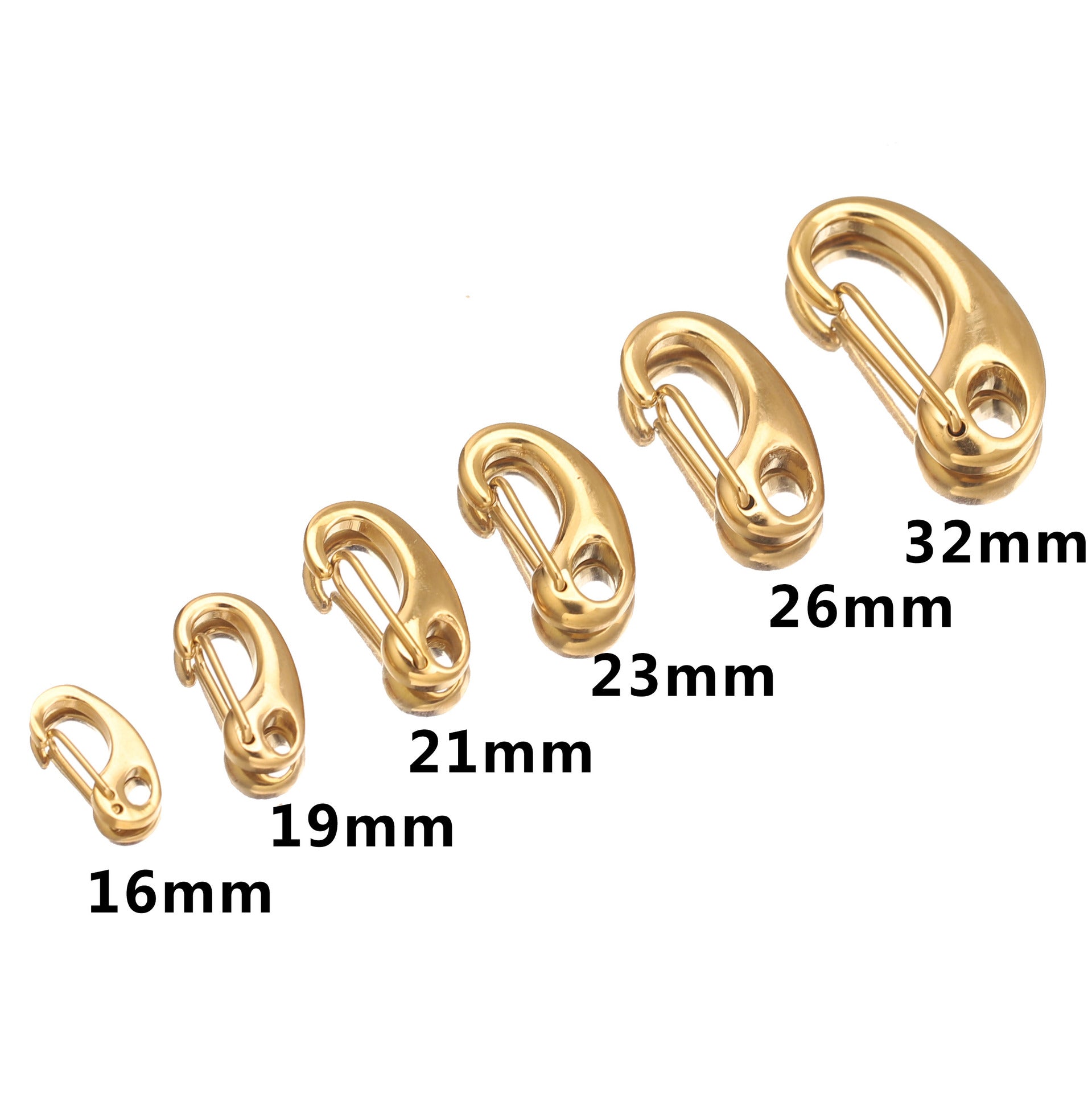 Polished Stainless Steel D-Shaped Carabiner Clasps for DIY Jewelry – 16mm–32mm