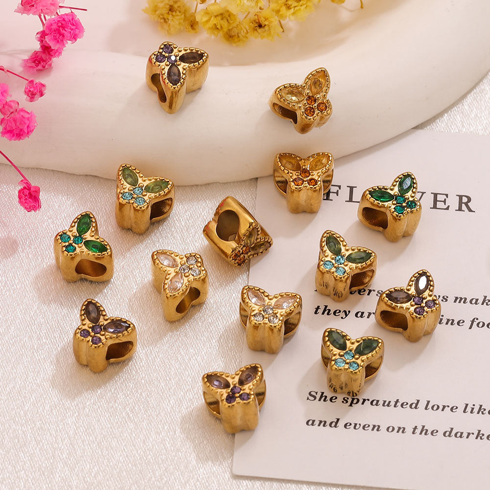 18K Gold-Plated Stainless Steel Butterfly Large-Hole Beads – 4.4mm Hole 5pcs