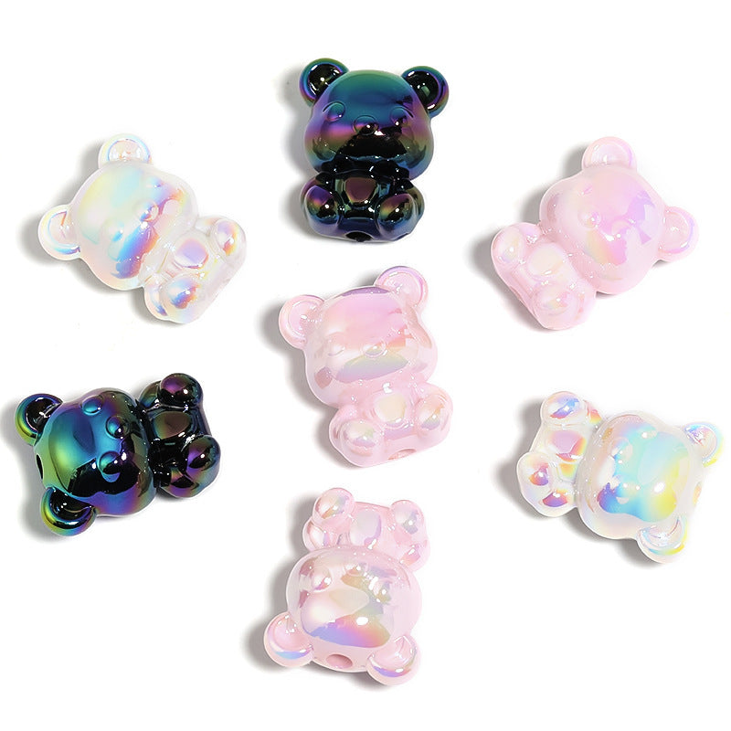 Colorful Acrylic Bear Beads – Plated Cartoon Teddy Bear Beads for DIY Phone Charms, Beadable Pens, Bracelets & Jewelry Making