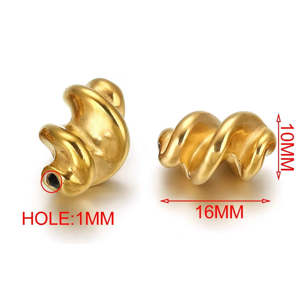 Gold twisted spiral spacer beads with size labels, 10mm by 16mm