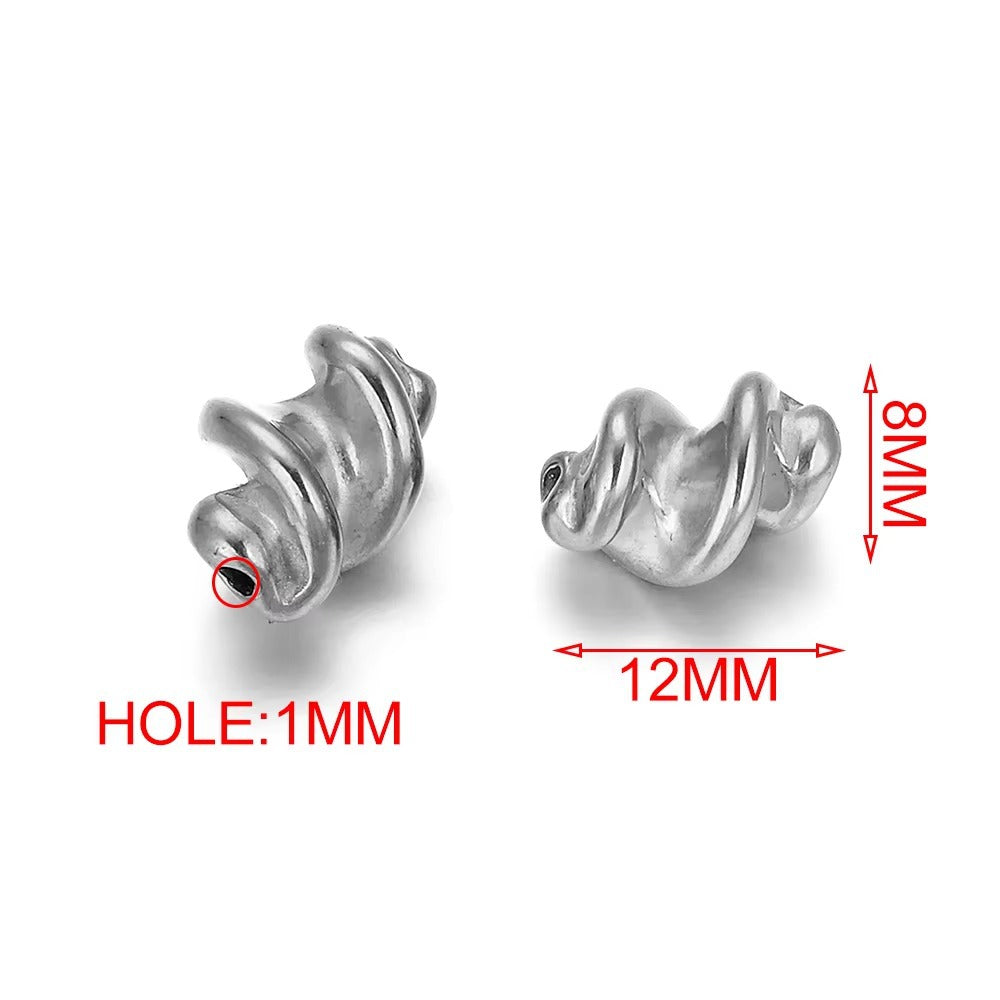 Silver twisted spiral spacer beads with size labels, 8mm by 12mm
