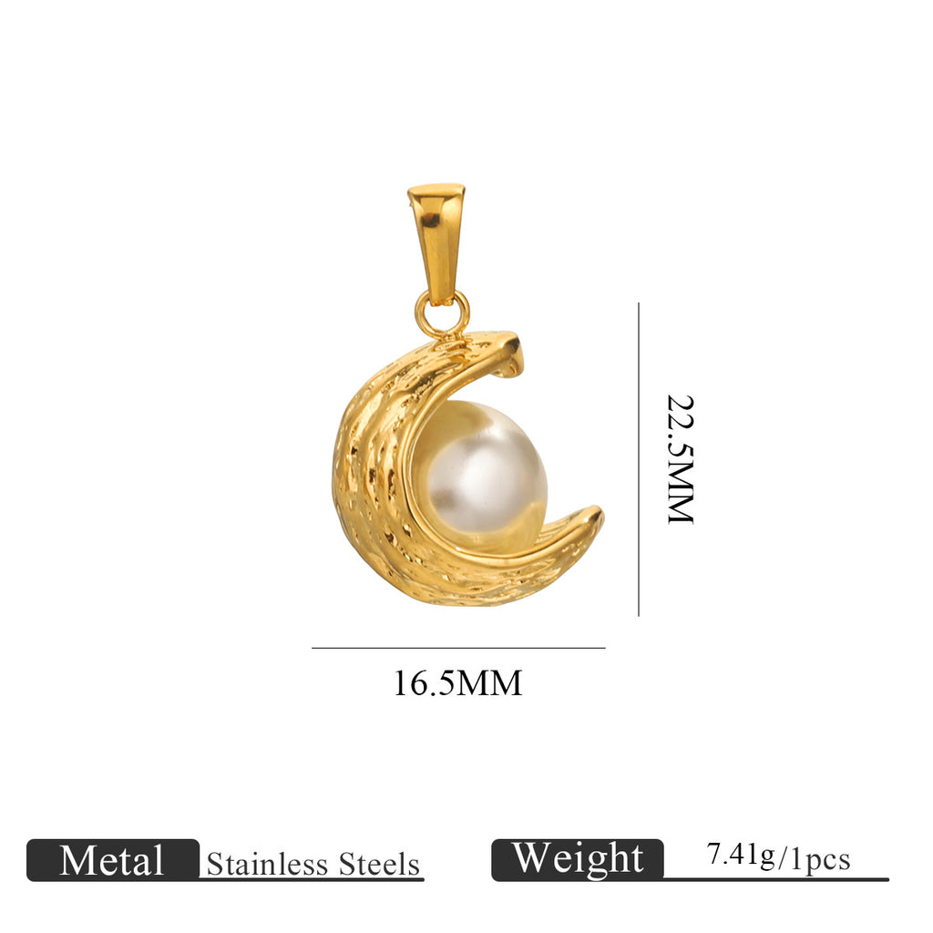 Gold-Plated Stainless Steel C-Shaped Faux Pearl Pendant