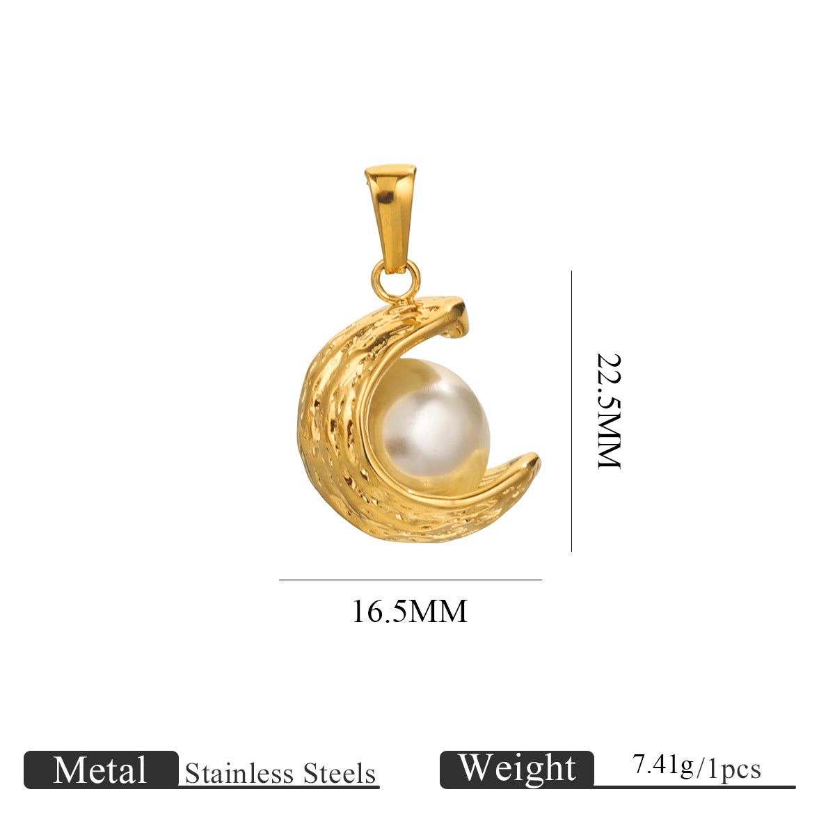 Gold-Plated Stainless Steel C-Shaped Faux Pearl Pendant