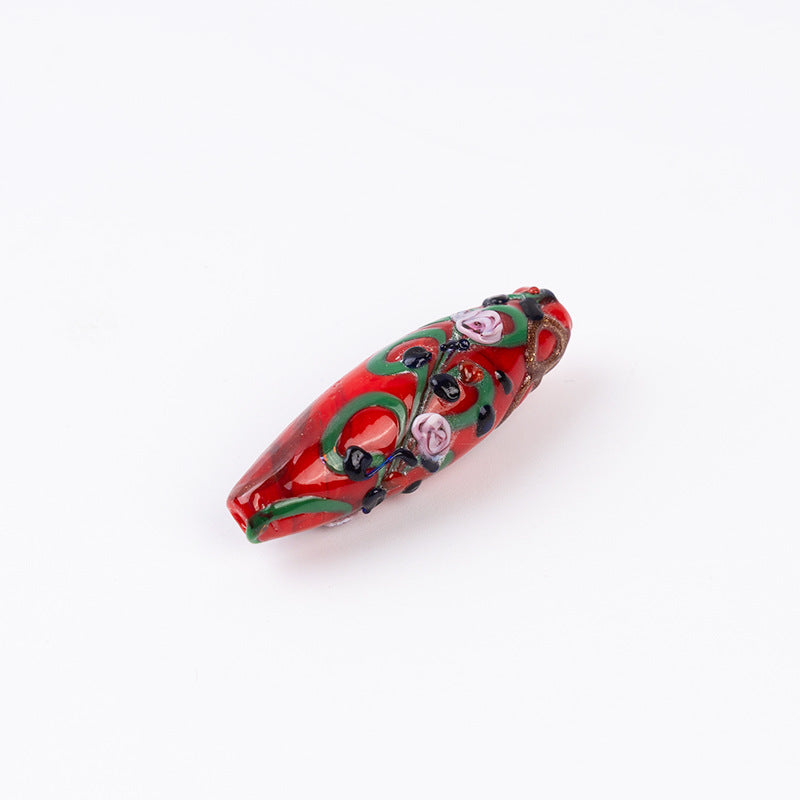 3D Silk-Pattern Glazed Waist Drum Beads