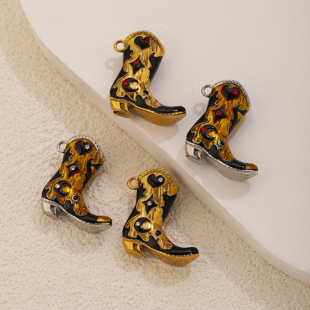 Western Cowboy Boot Stainless Steel Pendant Charms