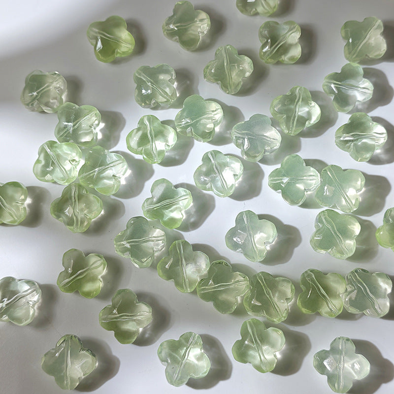 Light green translucent 10x13mm glazed crystal glass four-leaf clover beads