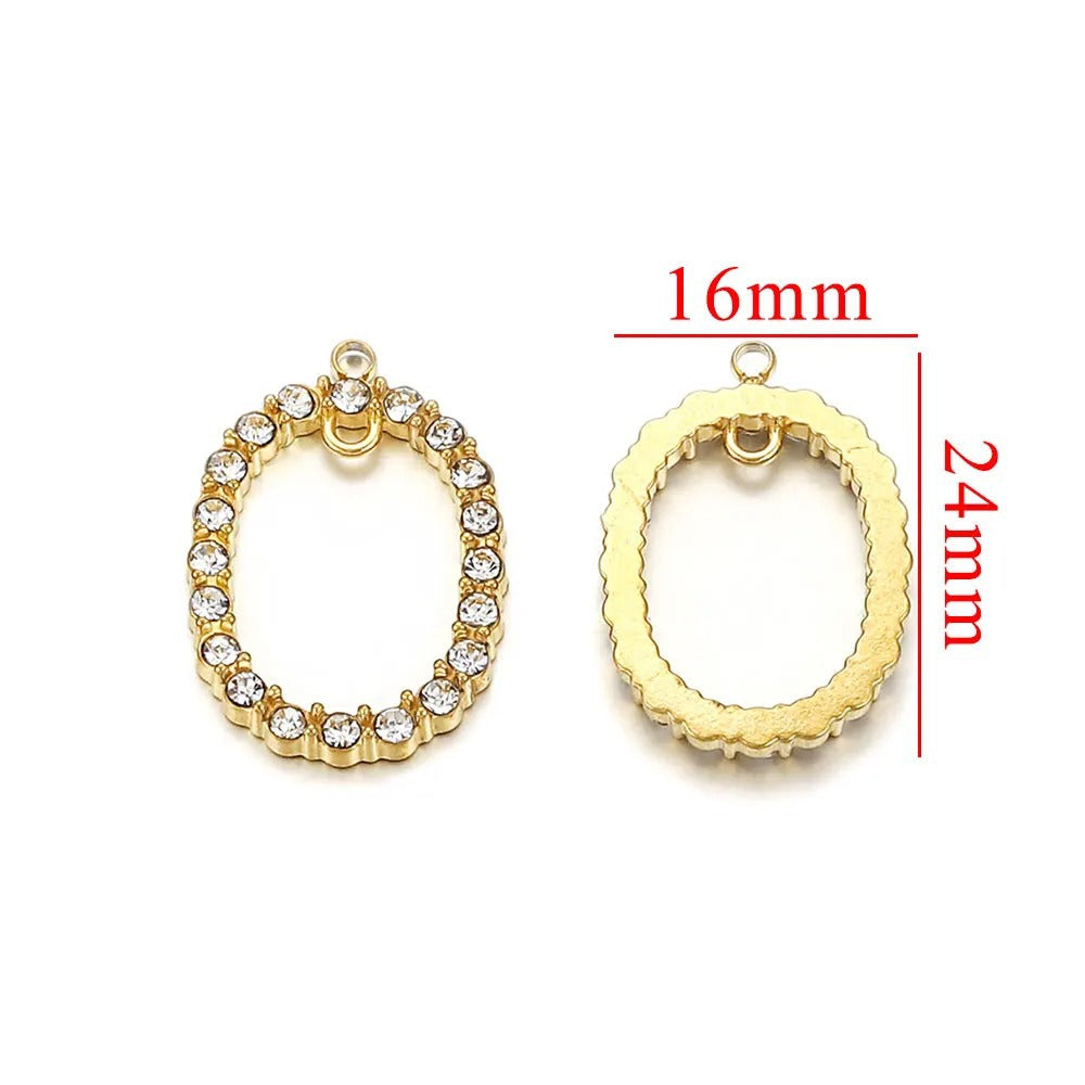 Crystal-Embellished Oval Stainless Steel Pendant 3pcs