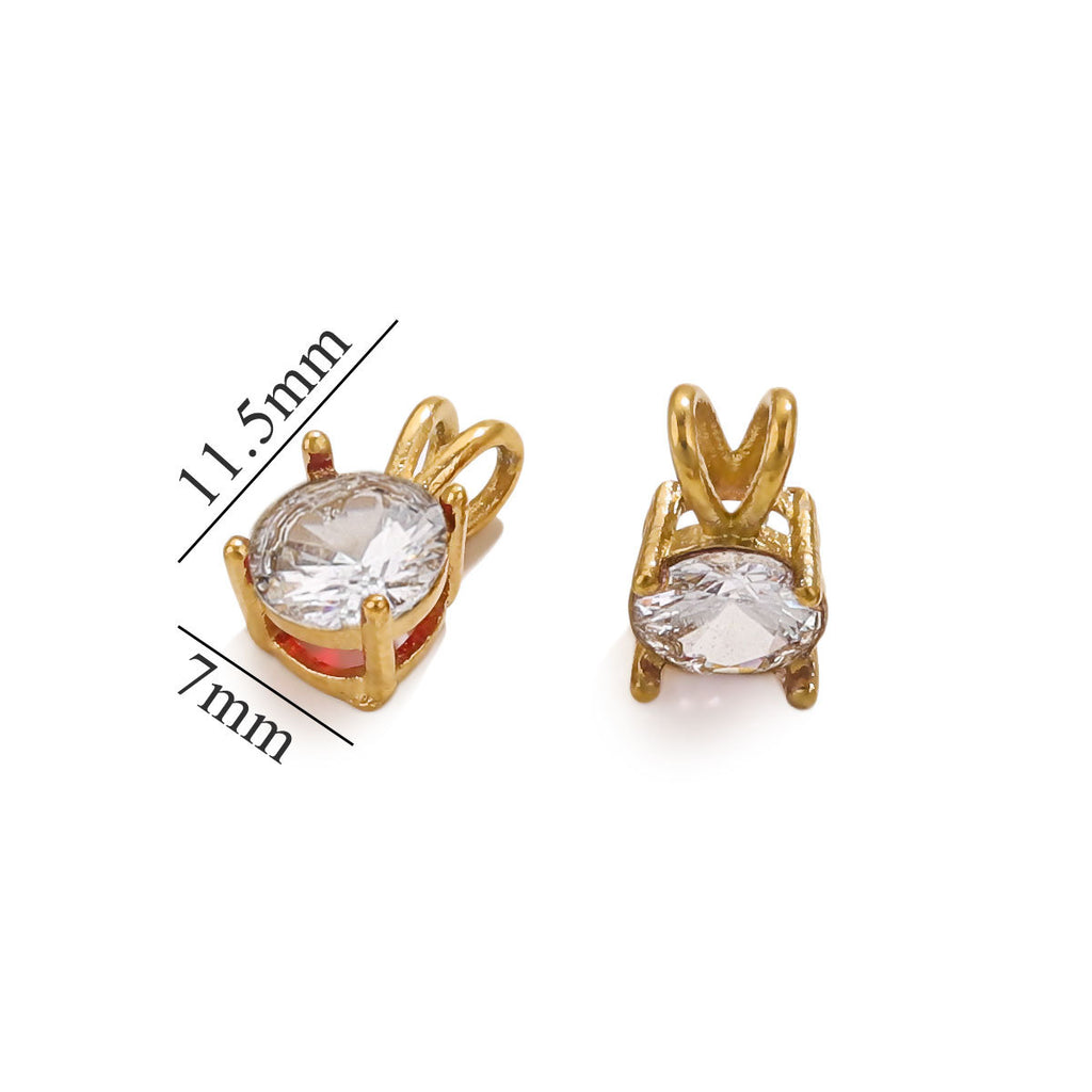 18K Gold-Plated Stainless Steel Round Birthstone Crystal Pendant Charms