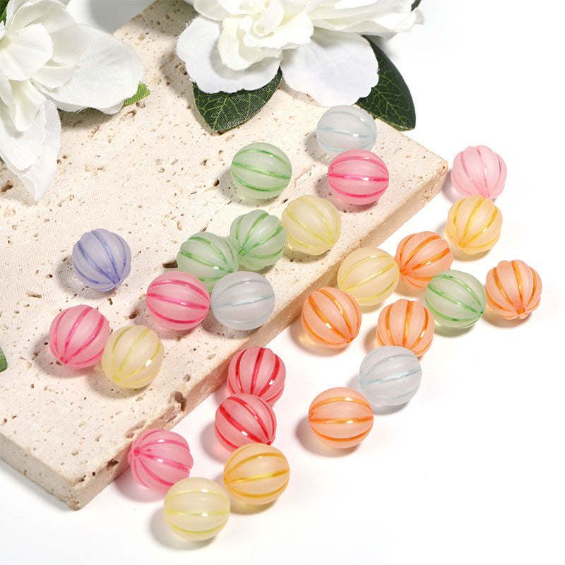 Frosted Watermelon Stripe Round Beads