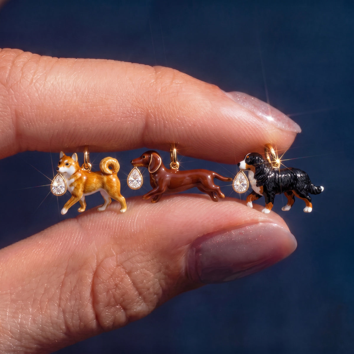 3D Puppy and Deer Crystal Pendant Charms