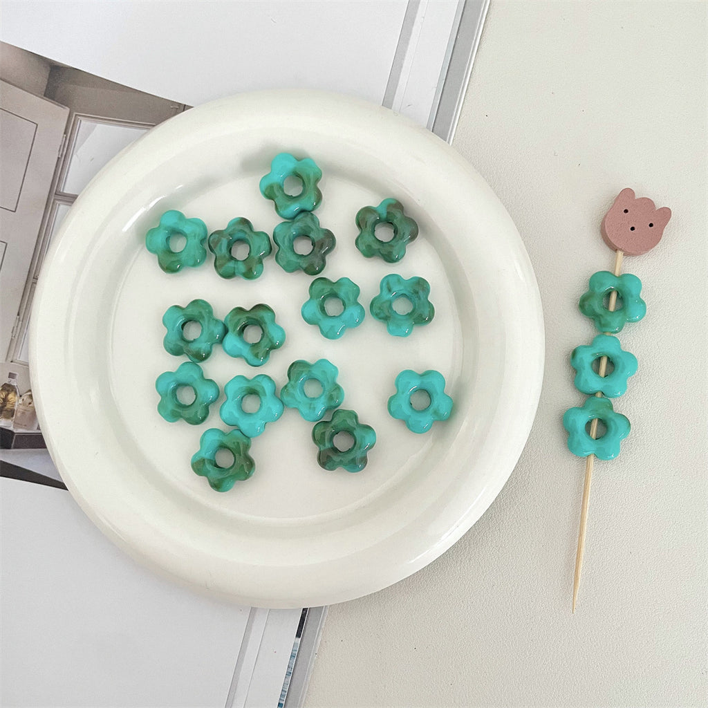 Two-Tone Macaron Acrylic Flower Beads – Hollow Five-Petal Glazed-Style Beads for DIY Phone Charms, Bracelets & Jewelry Making