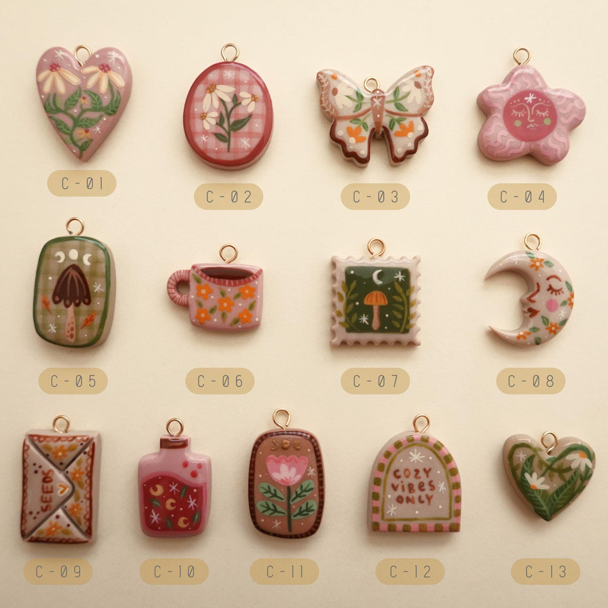 Butterfly, Moon & Heart Charms
