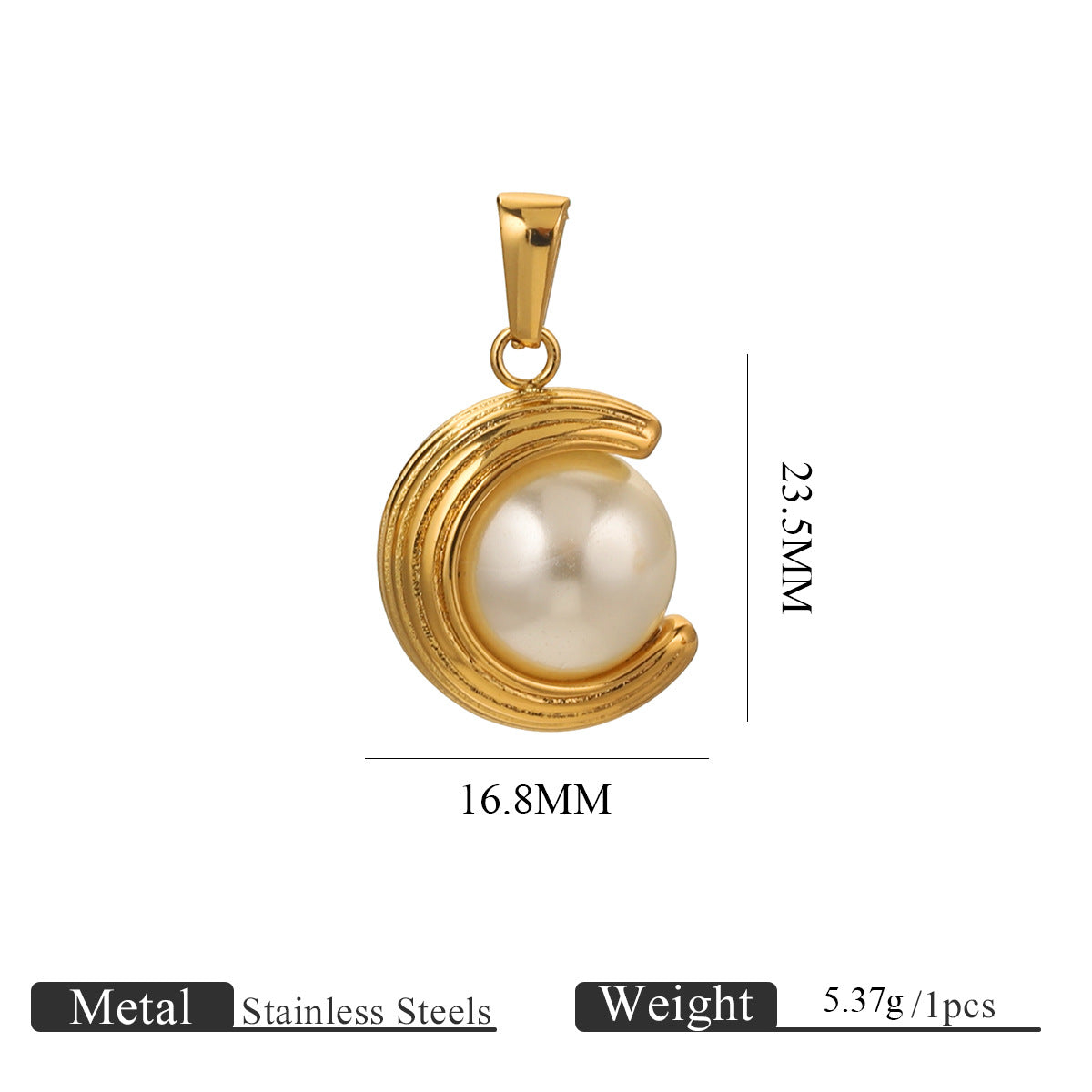 Gold-Plated Stainless Steel C-Shaped Faux Pearl Pendant